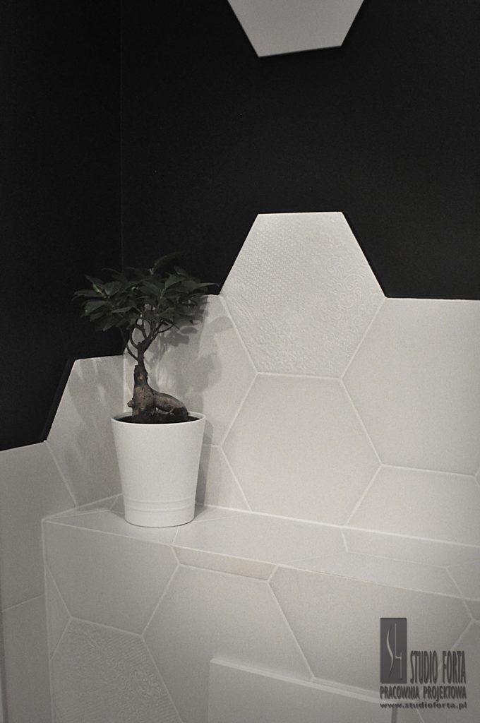 Projekt małej łazienki w czerni i bieli - dekoracje I